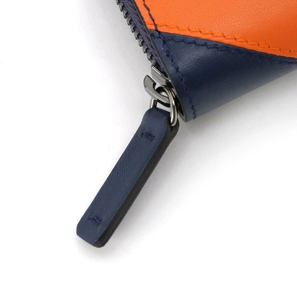 Like New Unisex Jimmy Choo Zip-around Leather Continental Wallet In Navy/Orange - Picture 5 of 14
